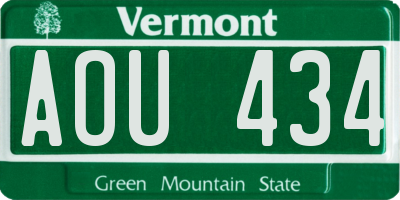 VT license plate AOU434
