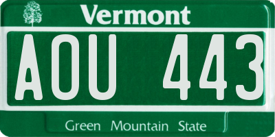 VT license plate AOU443