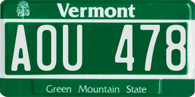 VT license plate AOU478