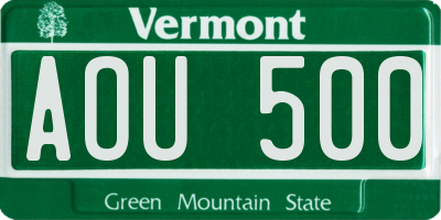 VT license plate AOU500