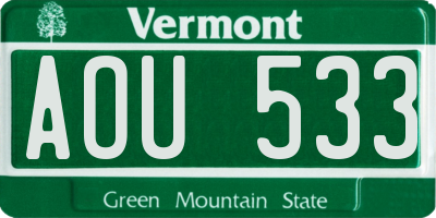 VT license plate AOU533