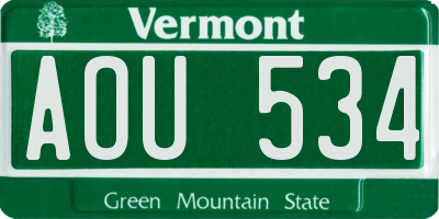 VT license plate AOU534