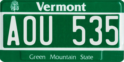 VT license plate AOU535