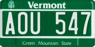 VT license plate AOU547