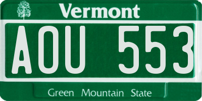 VT license plate AOU553