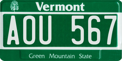VT license plate AOU567