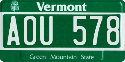 VT license plate AOU578