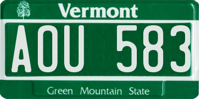 VT license plate AOU583