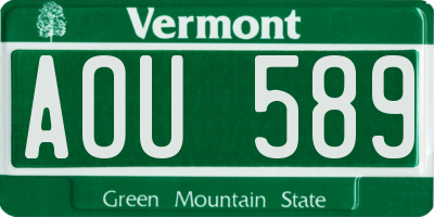 VT license plate AOU589