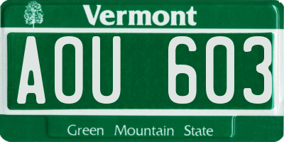 VT license plate AOU603