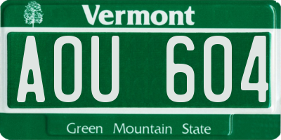 VT license plate AOU604
