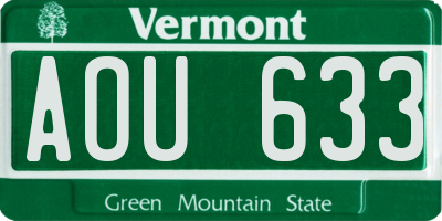 VT license plate AOU633