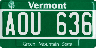 VT license plate AOU636