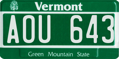 VT license plate AOU643