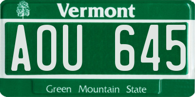 VT license plate AOU645
