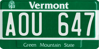 VT license plate AOU647