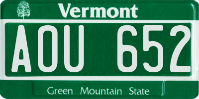 VT license plate AOU652
