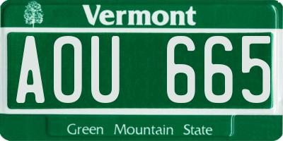 VT license plate AOU665