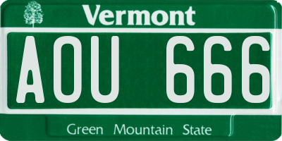 VT license plate AOU666