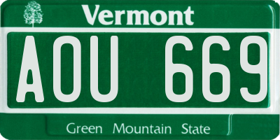 VT license plate AOU669