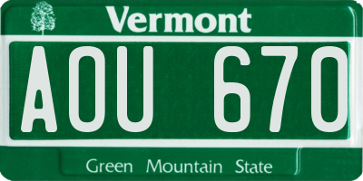 VT license plate AOU670