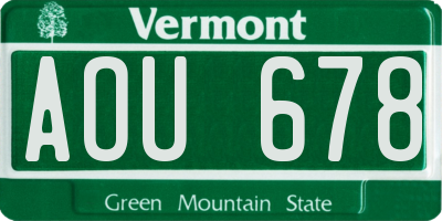VT license plate AOU678
