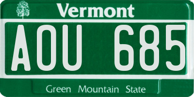 VT license plate AOU685