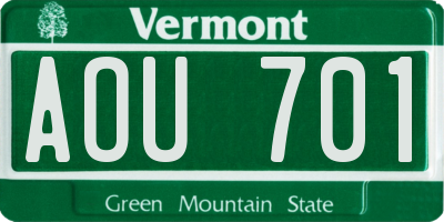 VT license plate AOU701