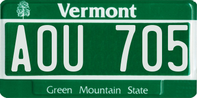 VT license plate AOU705