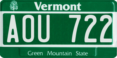 VT license plate AOU722