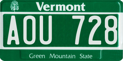 VT license plate AOU728