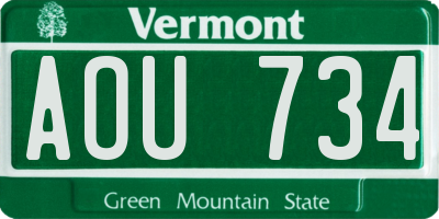 VT license plate AOU734