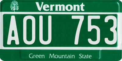 VT license plate AOU753