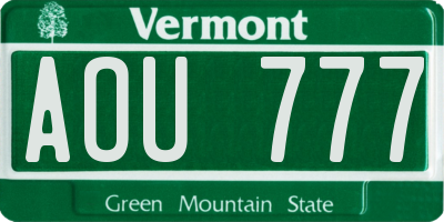 VT license plate AOU777