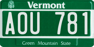 VT license plate AOU781