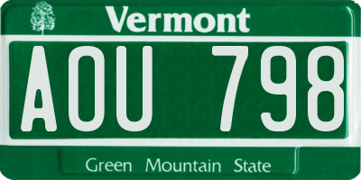 VT license plate AOU798