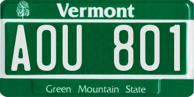 VT license plate AOU801