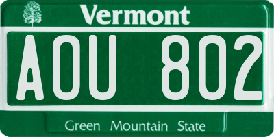 VT license plate AOU802
