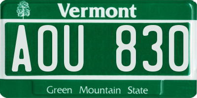 VT license plate AOU830