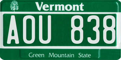 VT license plate AOU838
