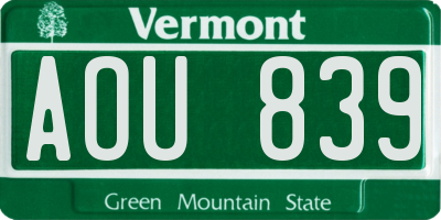 VT license plate AOU839