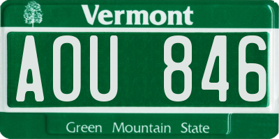 VT license plate AOU846