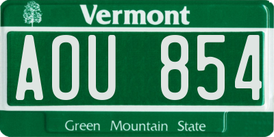VT license plate AOU854