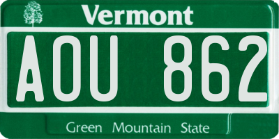 VT license plate AOU862
