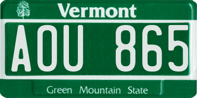 VT license plate AOU865