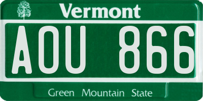 VT license plate AOU866