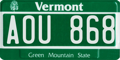 VT license plate AOU868