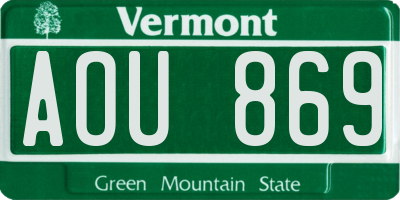 VT license plate AOU869