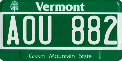 VT license plate AOU882