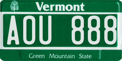 VT license plate AOU888